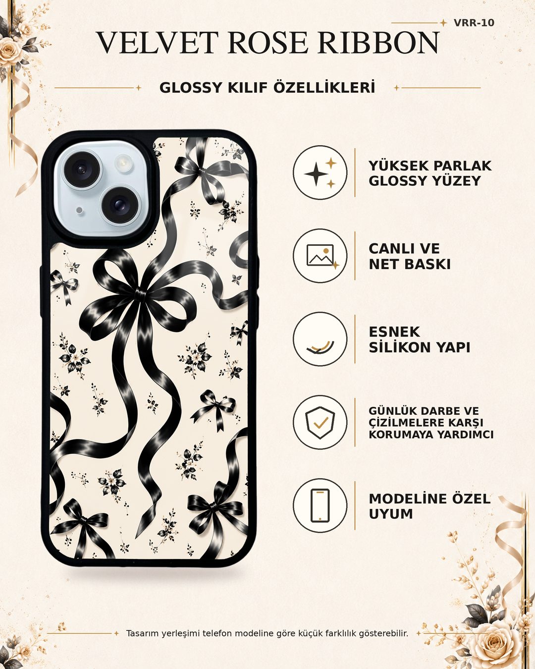 Siyah Kurdele desenli telefon kılıfı özellikleri