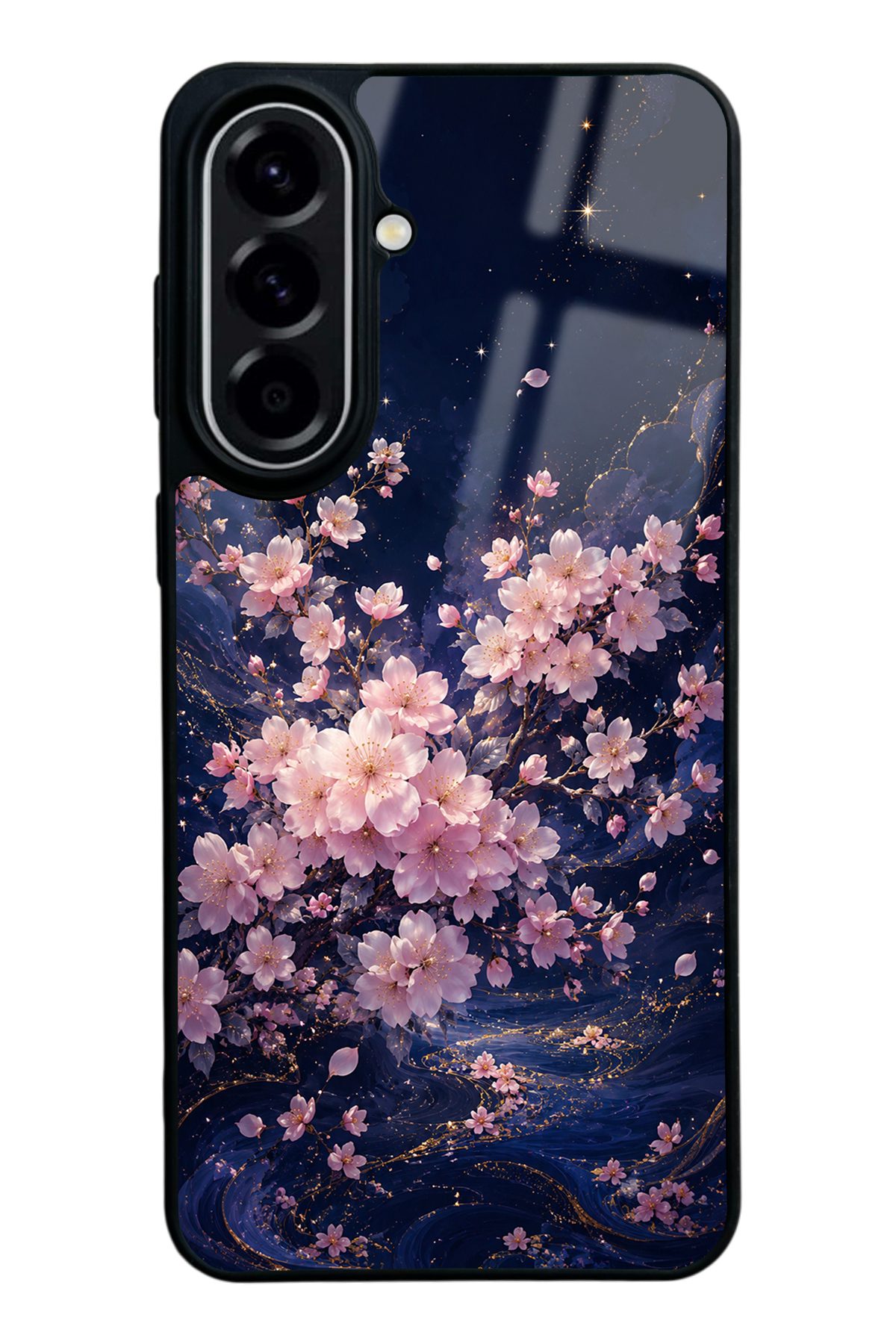 Lacivert Sakura desenli telefon kılıfı — Samsung A57