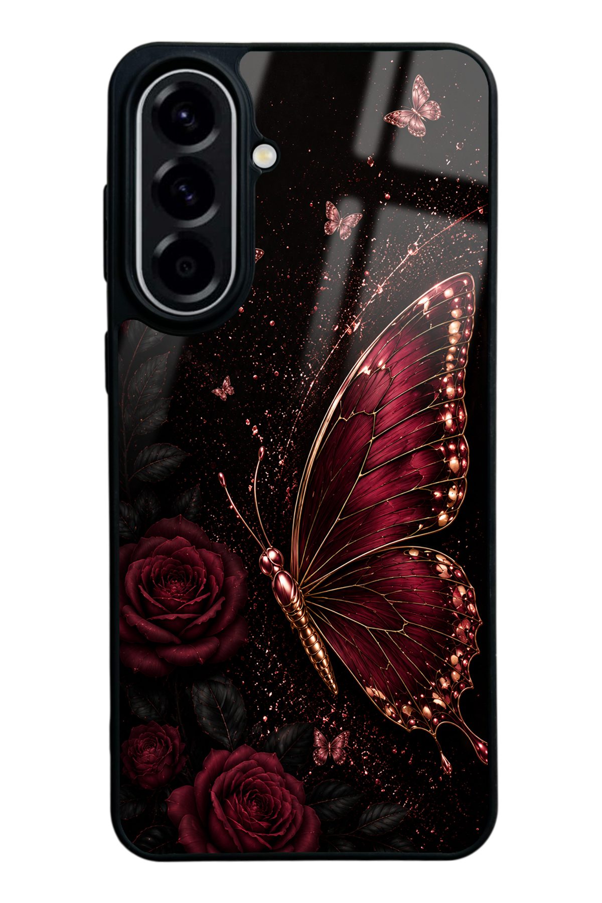 Bordo Kelebek desenli telefon kılıfı — Samsung A57