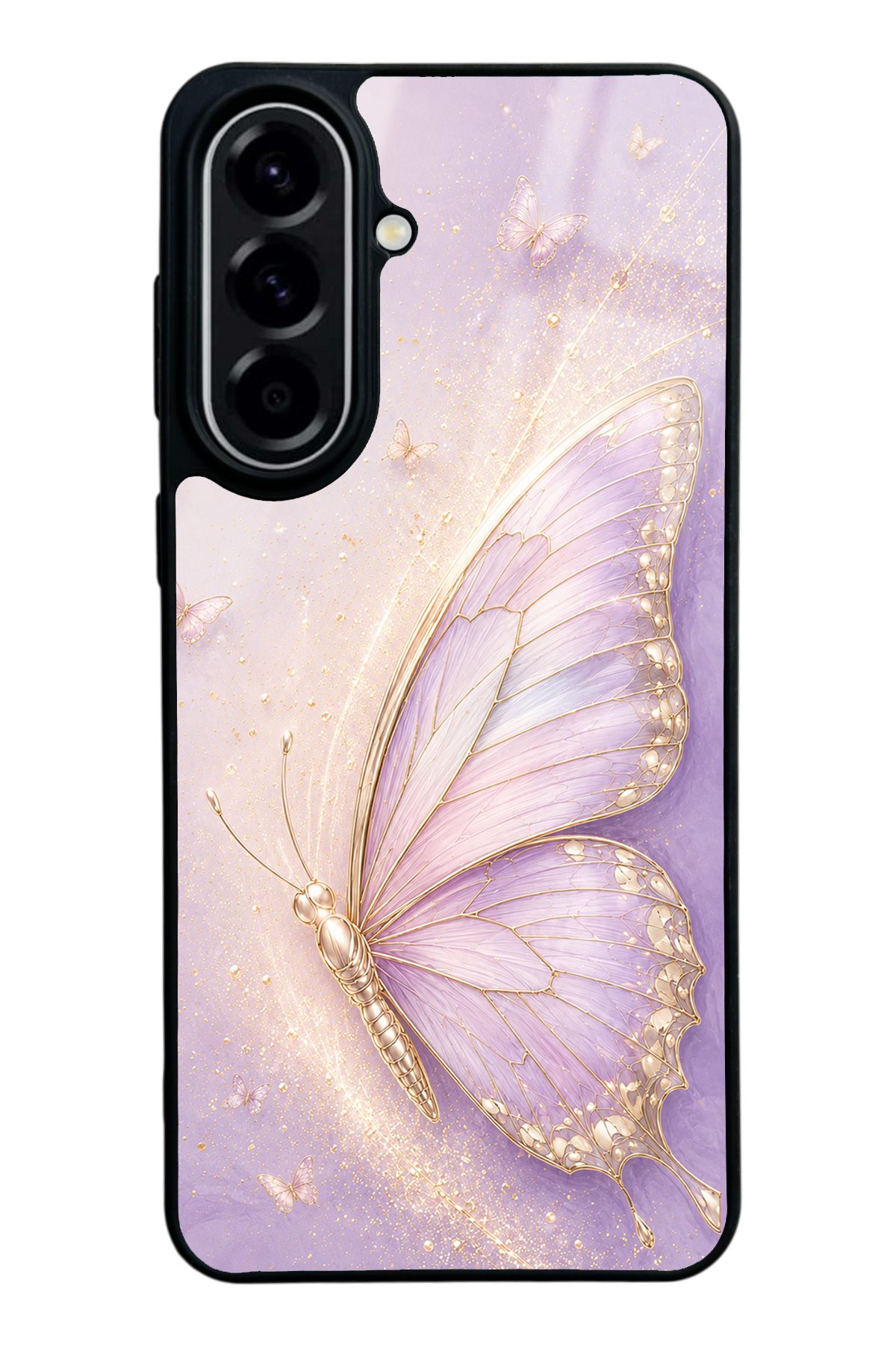 Lila Kelebek desenli telefon kılıfı — Samsung A57