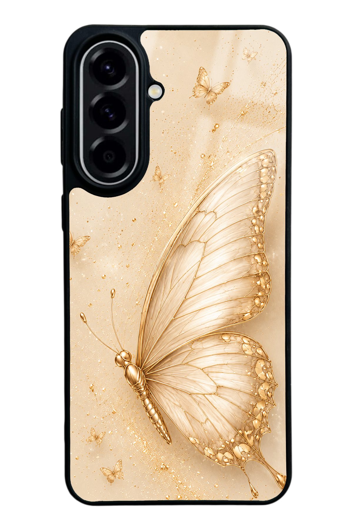 Krem Kelebek desenli telefon kılıfı — Samsung A57