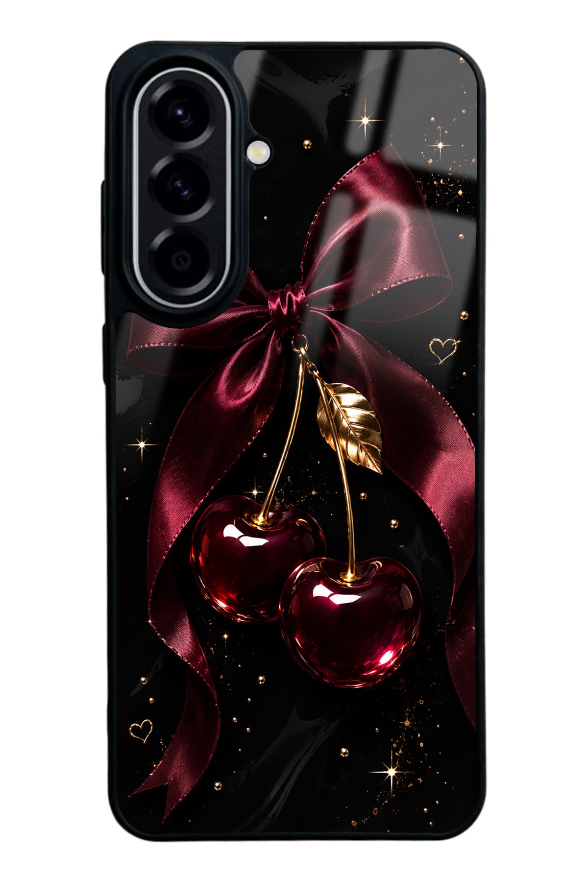 Bordo Fiyonklu Kiraz desenli telefon kılıfı — Samsung A57