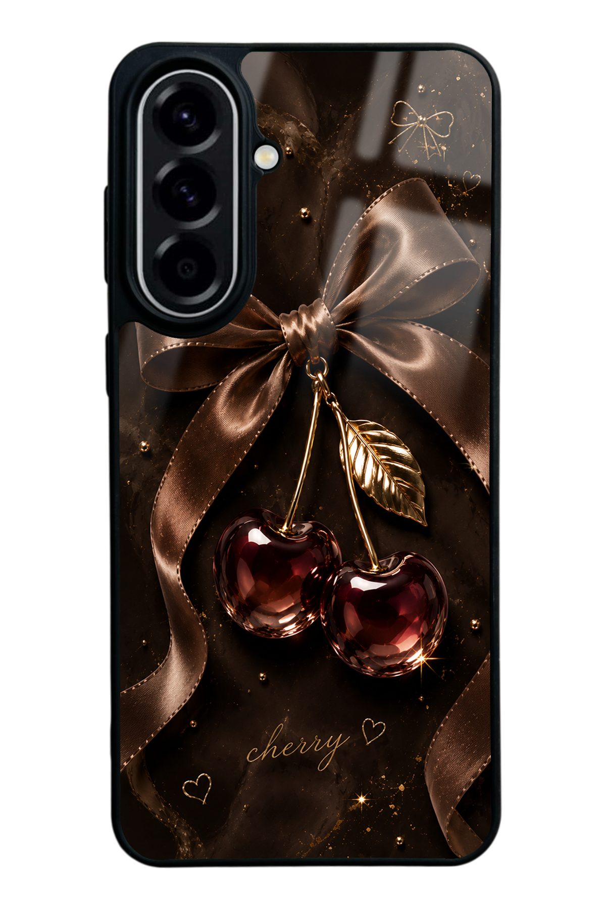 Kahve Fiyonklu Kiraz desenli telefon kılıfı — Samsung A57