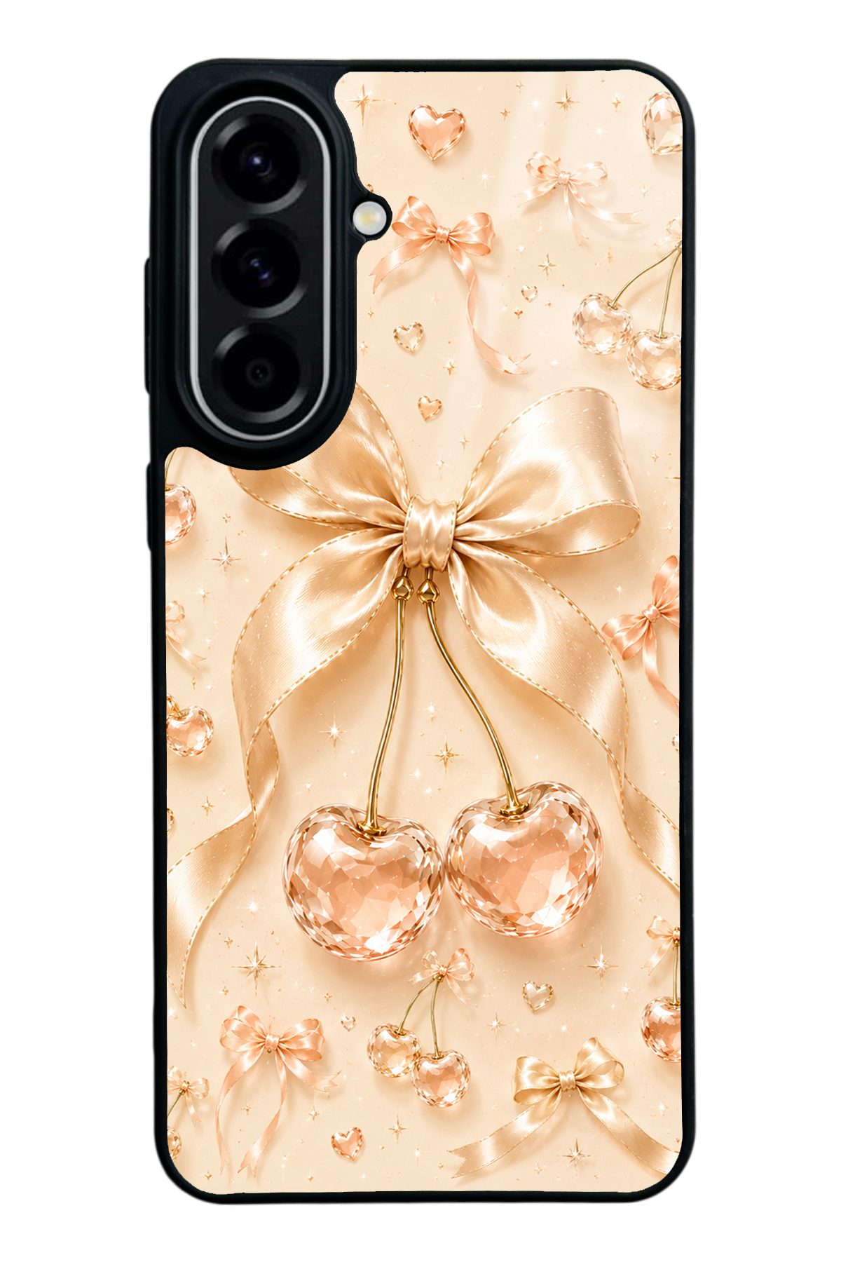 Kristal Fiyonklu Kiraz desenli telefon kılıfı — Samsung A57