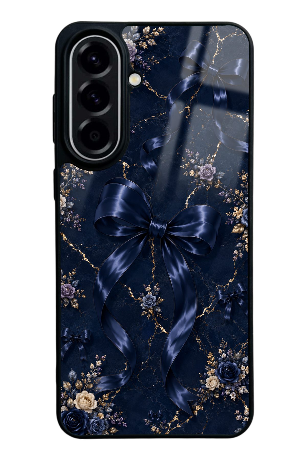 Lacivert Saten Fiyonk desenli telefon kılıfı — Samsung A57