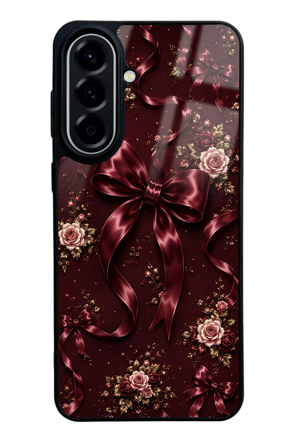 Bordo Saten Fiyonk desenli telefon kılıfı — Samsung A57