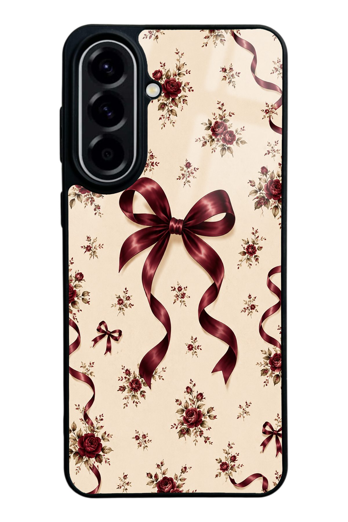 Bordo Güllü Fiyonk desenli telefon kılıfı — Samsung A57