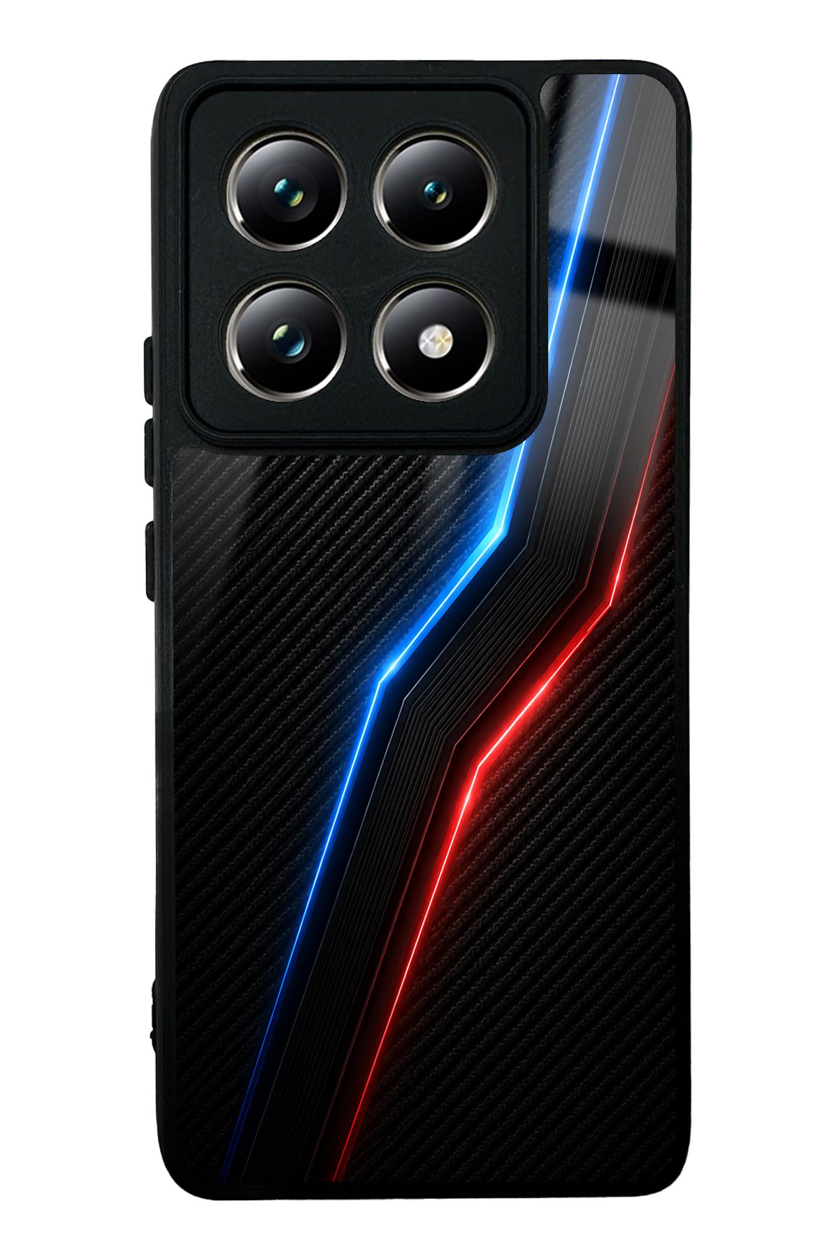 Kırmızı Gümüş Karbon desenli telefon kılıfı — Xiaomi Mi 14T Pro