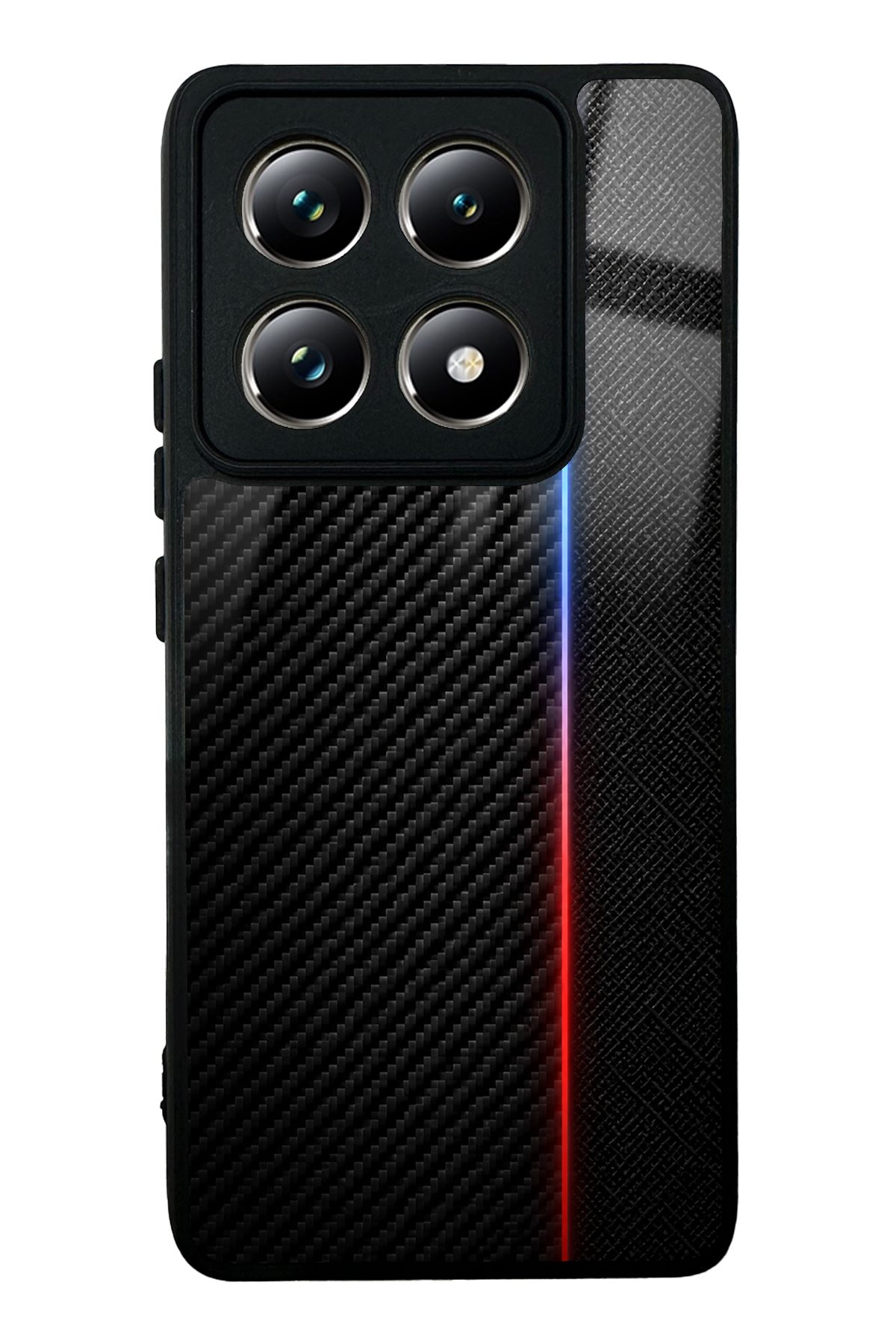 Mavi Kırmızı Karbon desenli telefon kılıfı — Xiaomi Mi 14T Pro