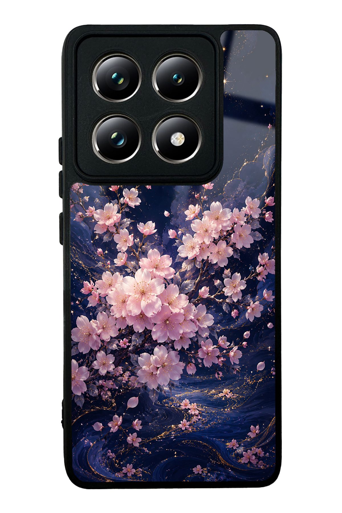 Lacivert Sakura desenli telefon kılıfı — Xiaomi Mi 14T Pro