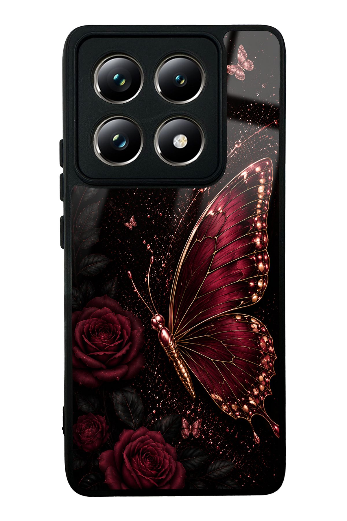 Bordo Kelebek desenli telefon kılıfı — Xiaomi Mi 14T Pro