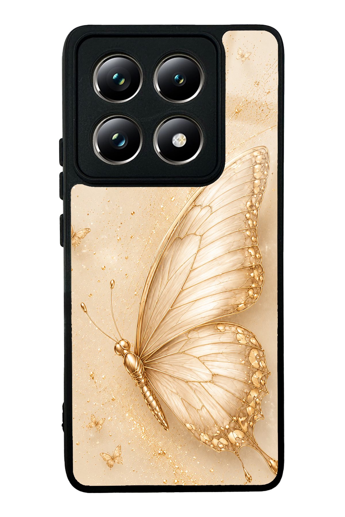 Krem Kelebek desenli telefon kılıfı — Xiaomi Mi 14T Pro