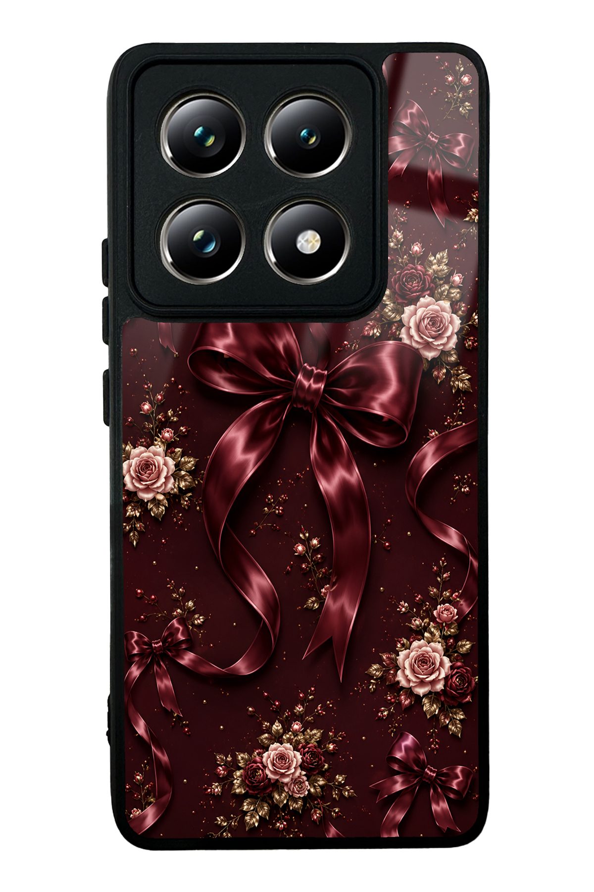 Bordo Saten Fiyonk desenli telefon kılıfı — Xiaomi Mi 14T Pro