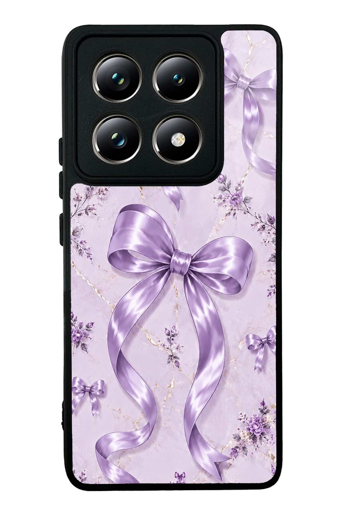 Lila Saten Fiyonk desenli telefon kılıfı — Xiaomi Mi 14T Pro