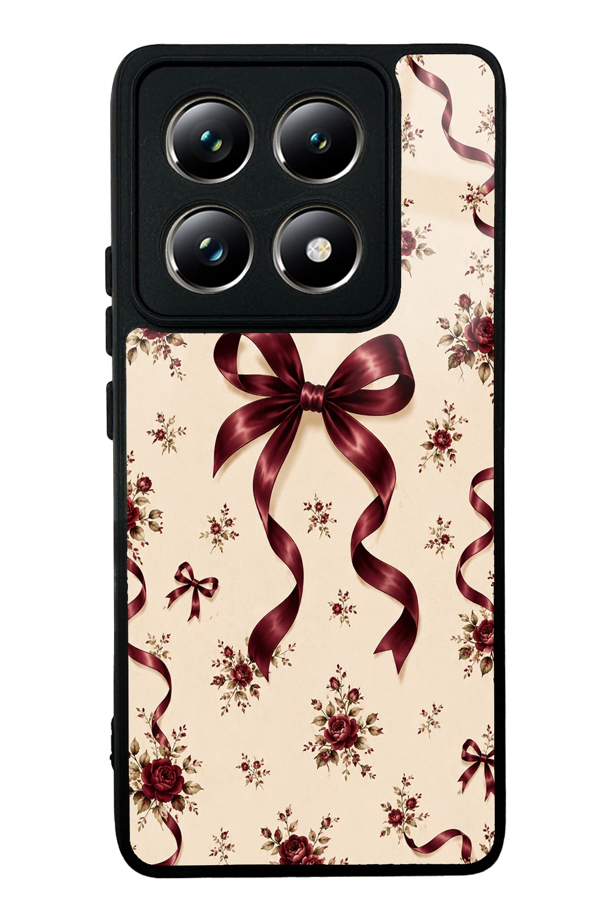 Bordo Güllü Fiyonk desenli telefon kılıfı — Xiaomi Mi 14T Pro